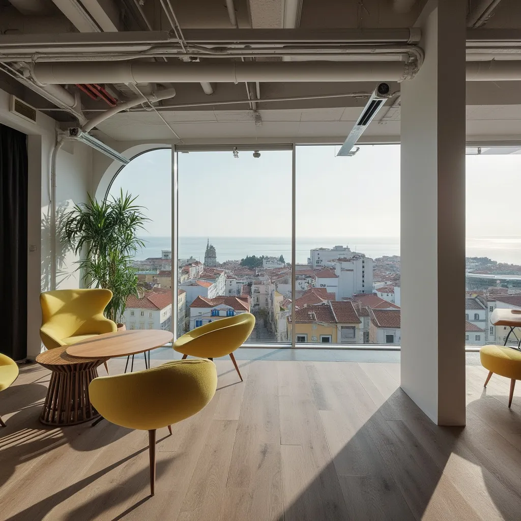 Escritório moderno da FinIA com vista para a cidade